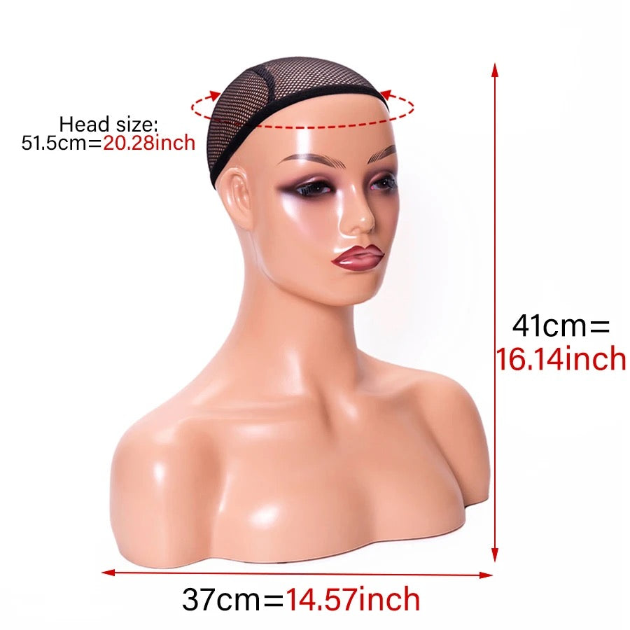 Custom Makeup African PVC Realistic Bust Female Wig Stand Mannequin Head with Shoulders for Display Wigs Hat