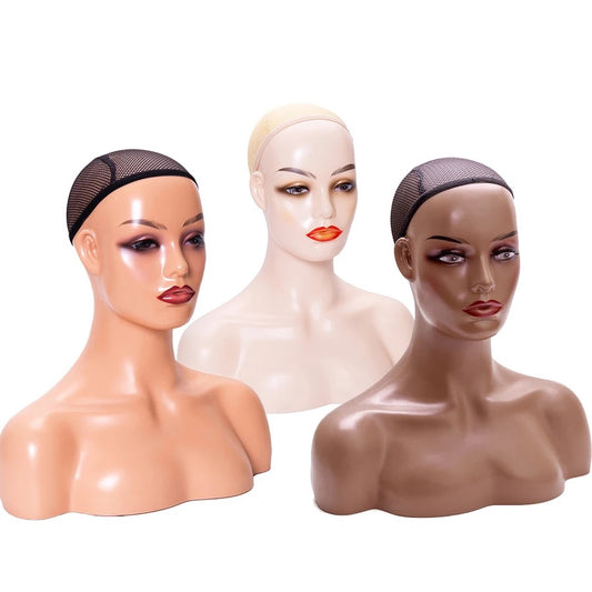 Custom Makeup African PVC Realistic Bust Female Wig Stand Mannequin Head with Shoulders for Display Wigs Hat