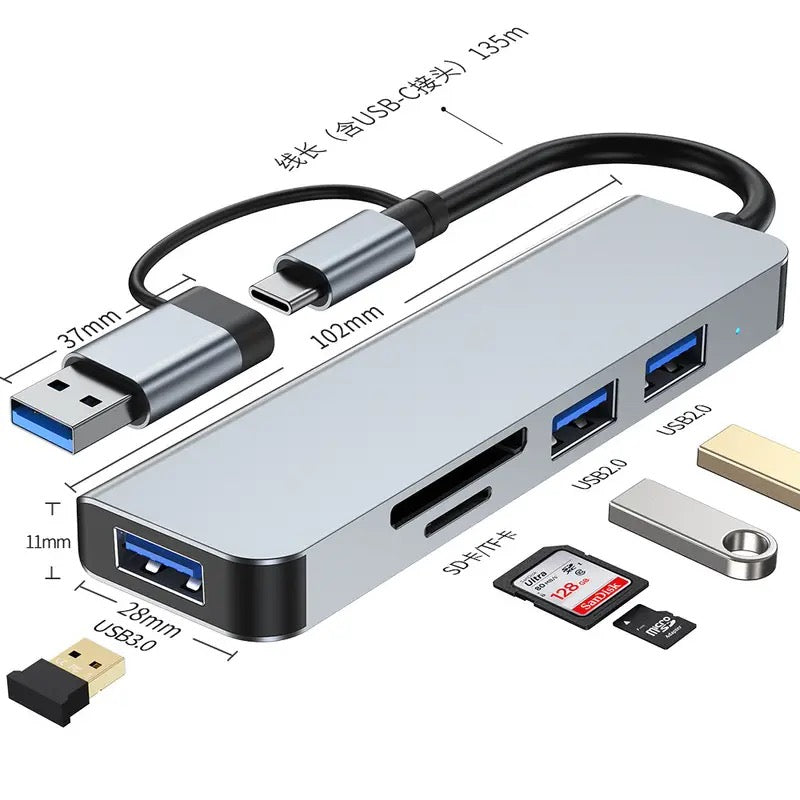 Typec docking station usb3.0 dual-port docking station splitter hub all-in-one computer tablet connection mouse keyboard